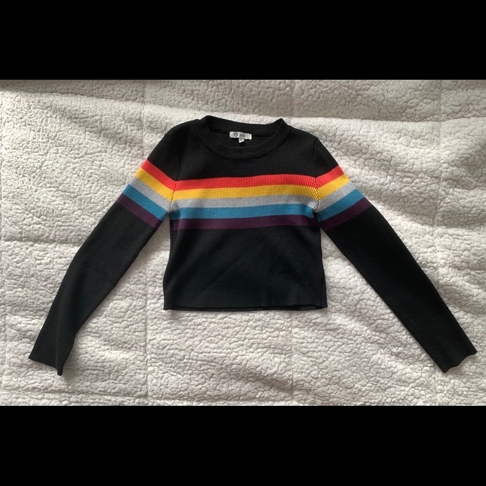 ribbed long sleeve cropped rainbow stripe …